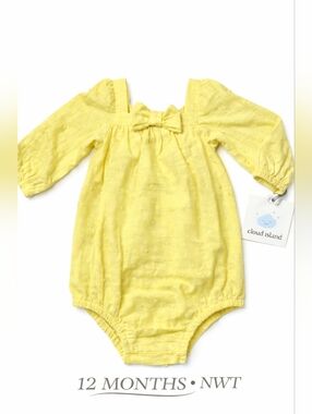 cloud island Yellow Bow-Detail Long-Sleeve Baby One-Piece